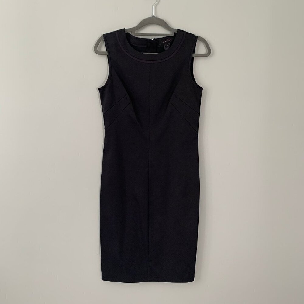 Pink Tartan Navy Blue Sleeveless Sheath Dress Structured Darting Size 8